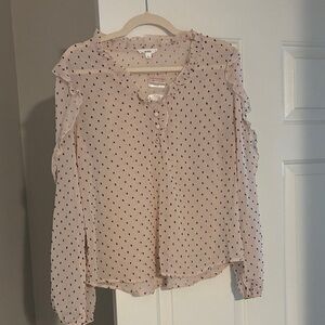 mine Blush Pink Dot Ruffle Sleeve Blouse
